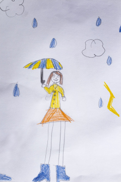 Rysunek Dziecięcy - Deszcz i Parasol 