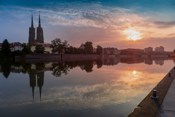 Wrocław, Widok na Katedrę Jana Chrzciciela i Bulwary nad Odrą