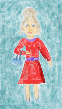 Kobieta z torebką - rysunek dziecięcy