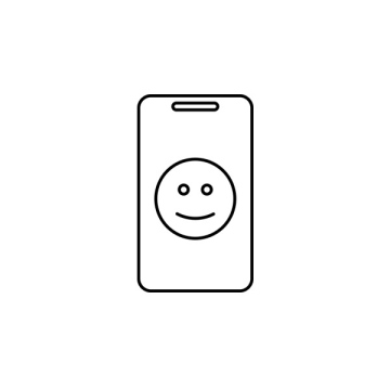 Uśmiech, buzia na ekranie, smartfon, telefon, emoji darmowa ikona