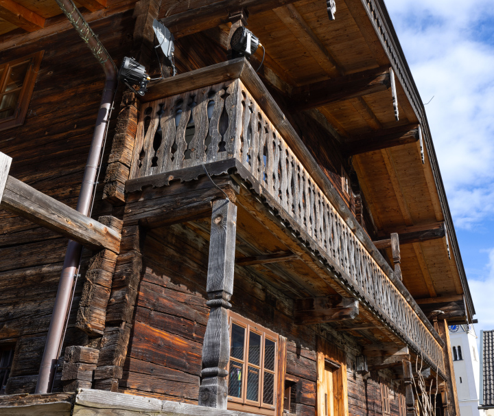 Drewniane zabudowania w kompleksie muzeum, Kaprun, Austria