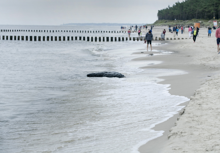 Ludzie Na Plaży W Pochmurny Dzień