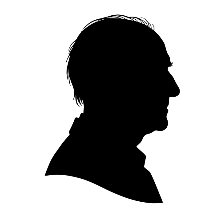 Sylwetka mężczyzny w średnim wieku z profilu z włosami średniej długości na białym tle